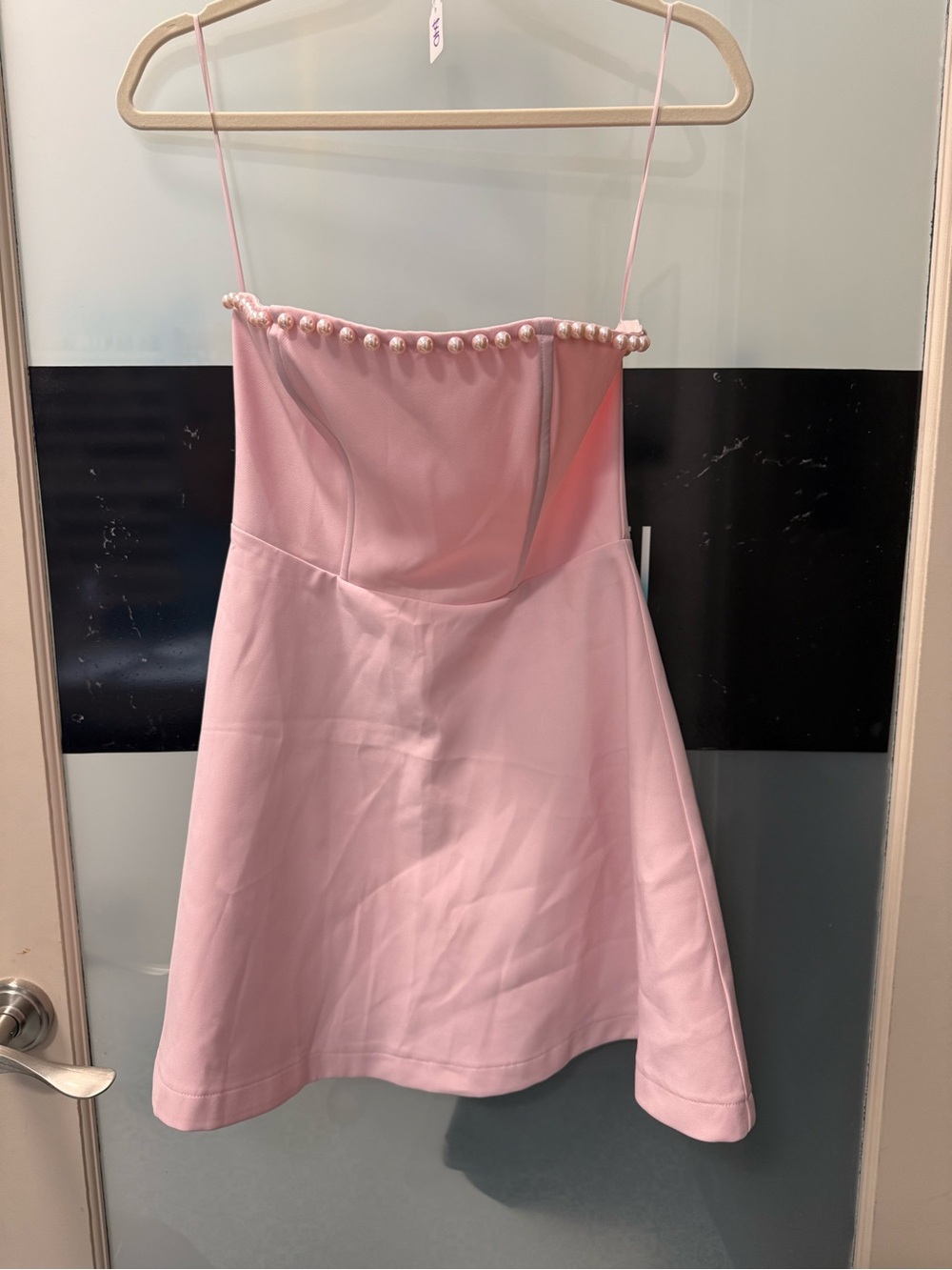 Altar'd State Strapless Pink Pearl-Trim Fit & Flare Dress - Picture 3 of 6